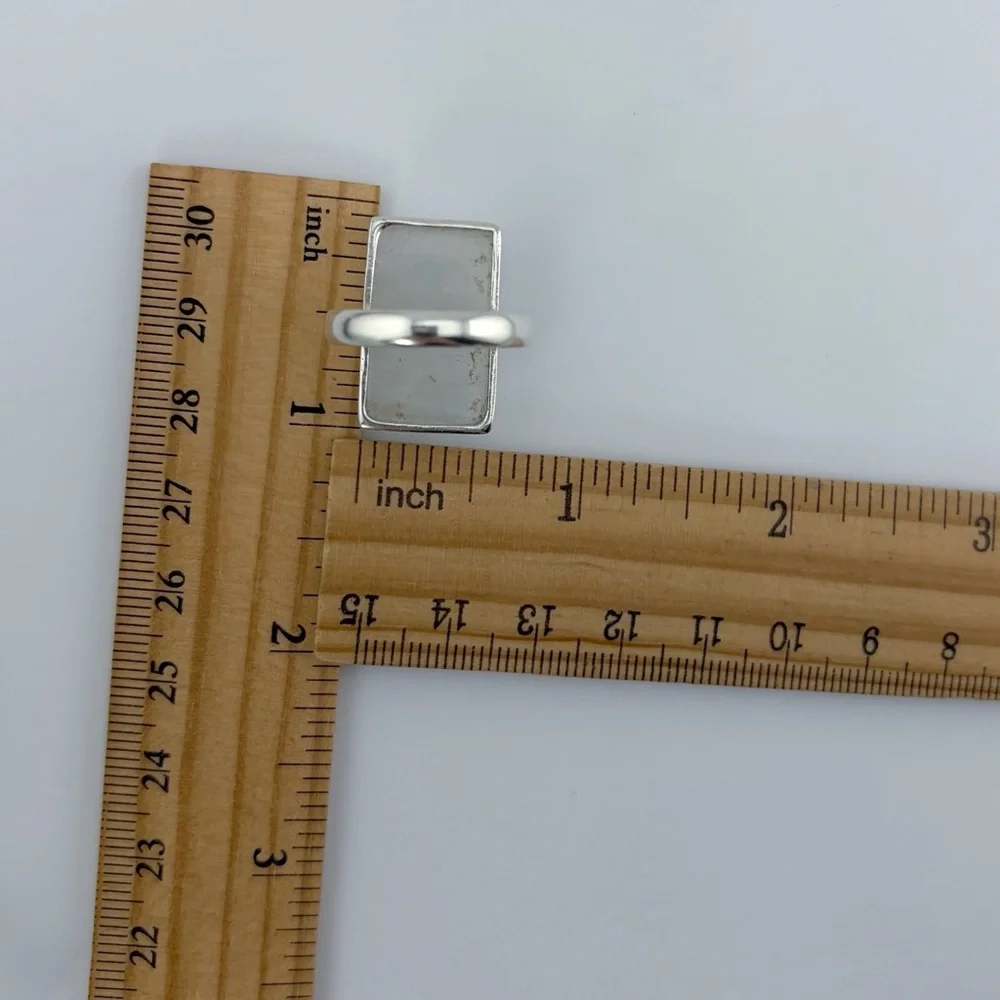 Pure Sterling Silver 925 Rainbow Moonstone Ring Size 9 1/4 9.25 Boho Southwest - Picture 6 of 10